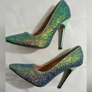 Chase and Cloe sparkle high heels blue‎ aqua size 6